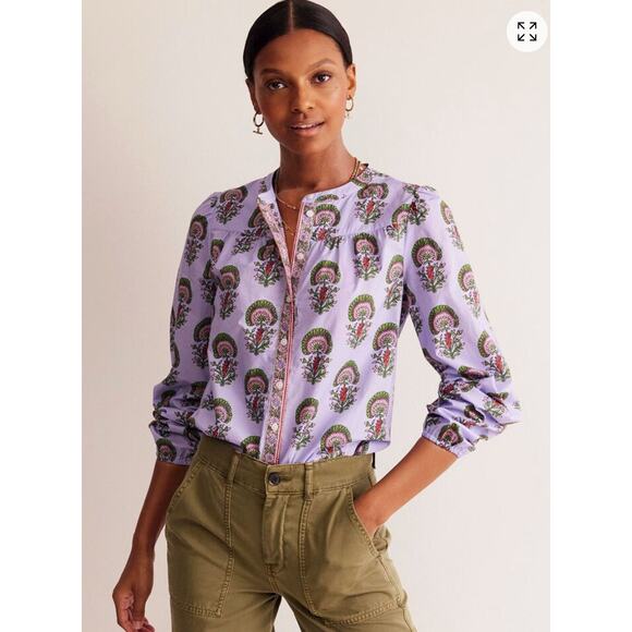 Boden Purple Savannah 100% Cotton Blouse size 12 - Picture 1 of 6